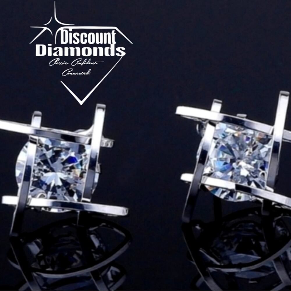 Geometric Designed Round White Sapphire Earrings on 925 Silver
